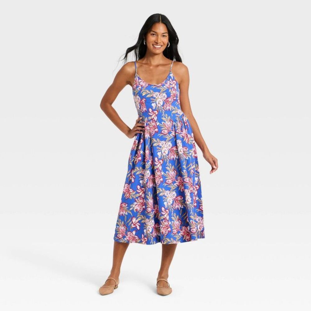 a new day Blue Floral Strapless Midi Dress